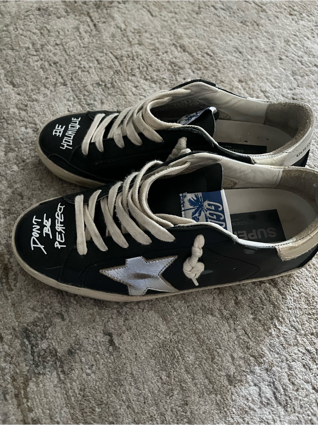 Golden Goose Black & White Low-Top Sneakers With Star And Graphic Txt